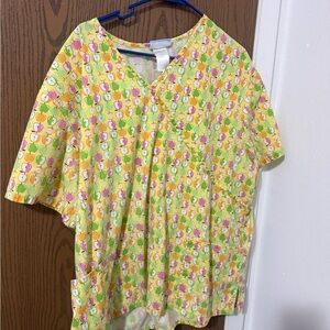 SB Scrubs Yellow Apple-Print Medical Top